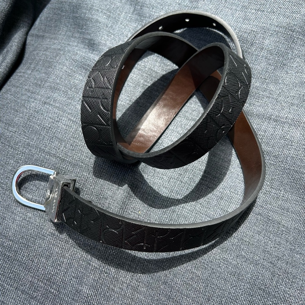 Calvin Klein Black and Brown Reversible Belt with Embossed CK Logo